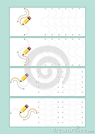 Tracing Lines vector for preschool or kindergarten and special Education. Tracing Lines for developing fineÂ motor skills Vector Illustration